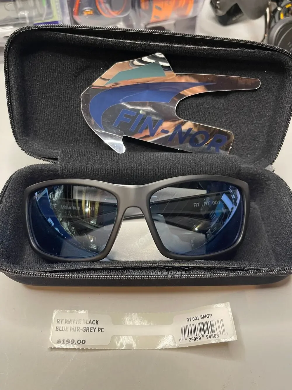 Fin-Nor RT Matte Black Blue Mirror Polycarbonate Polarized Sunglasses